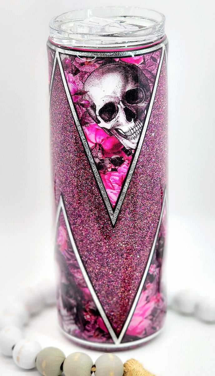 Glitter & Skull Zipper Tumbler, 20oz Tumblr, Hot or Cold Beverage Hold –  Rose Gold Retail