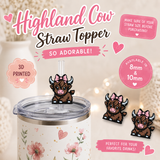 Highland Cow Straw Topper | 3D Printed Charm | Tumbler Accessories | 8mm | 10mm