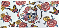 UV DTF Wraps  UV DTF Decals  UV DTF  Tumbler Decals  Skull Wrap  Glass Can Wraps  Floral Skull and Butterflies  Skull UVDTF Wrap