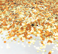 Medium cut mix of gold and orange glitter for tumblers, resin art, crafts and so much more.